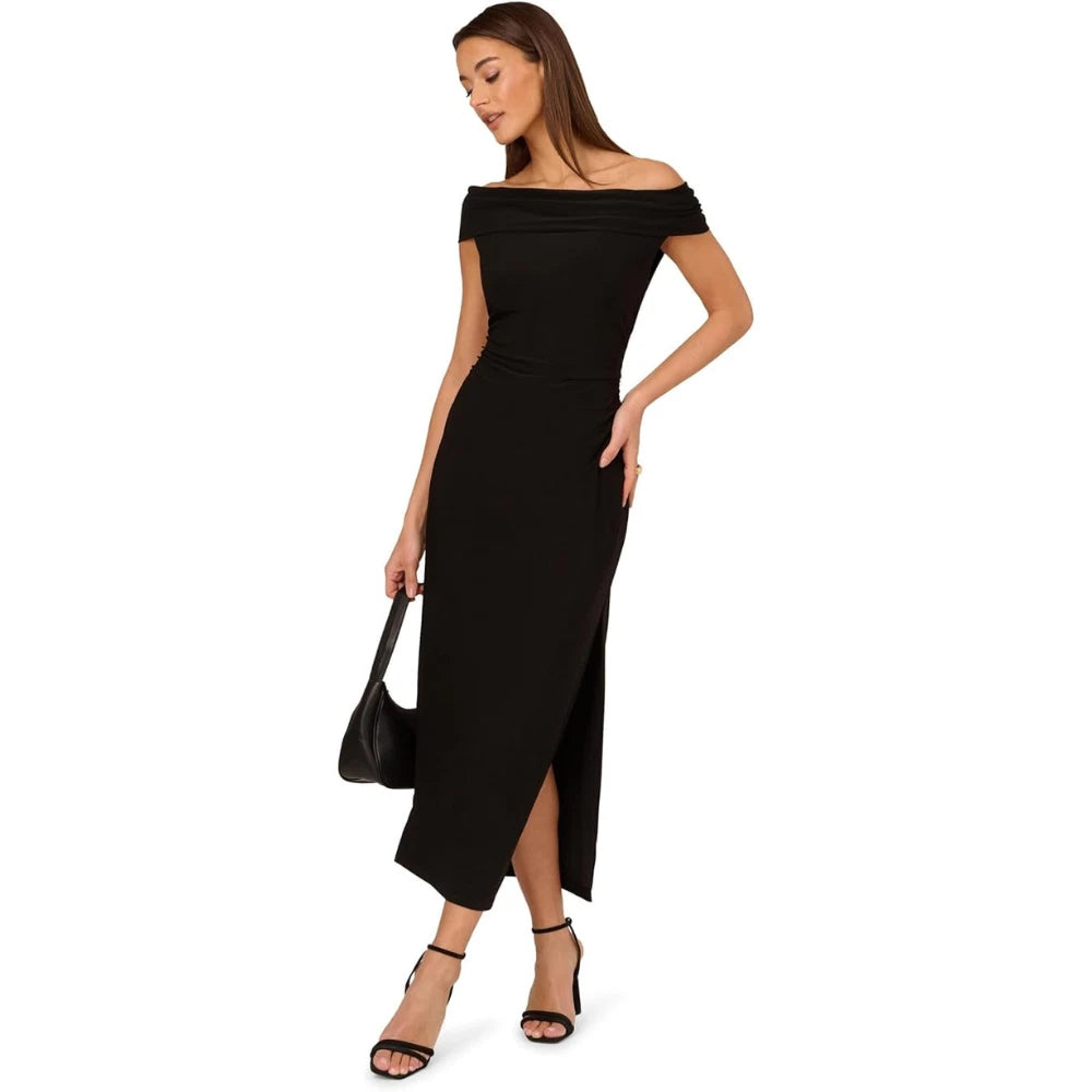 

Женское матовое платье Adrianna Papell, черное, с разрезом сбоку и открытыми плечами, GBO569 Adrianna Papell, черный