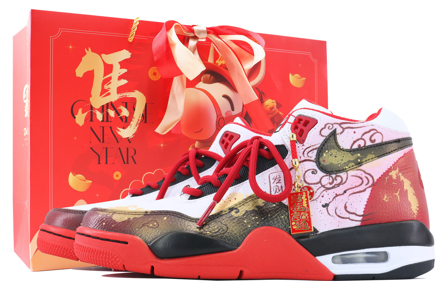 

Nike Flight Legacy FUMAO CHENGXIANG, кроссовки баскетбольные Mid top Vintage, шоппер, унисекс, красный, белый, золотой