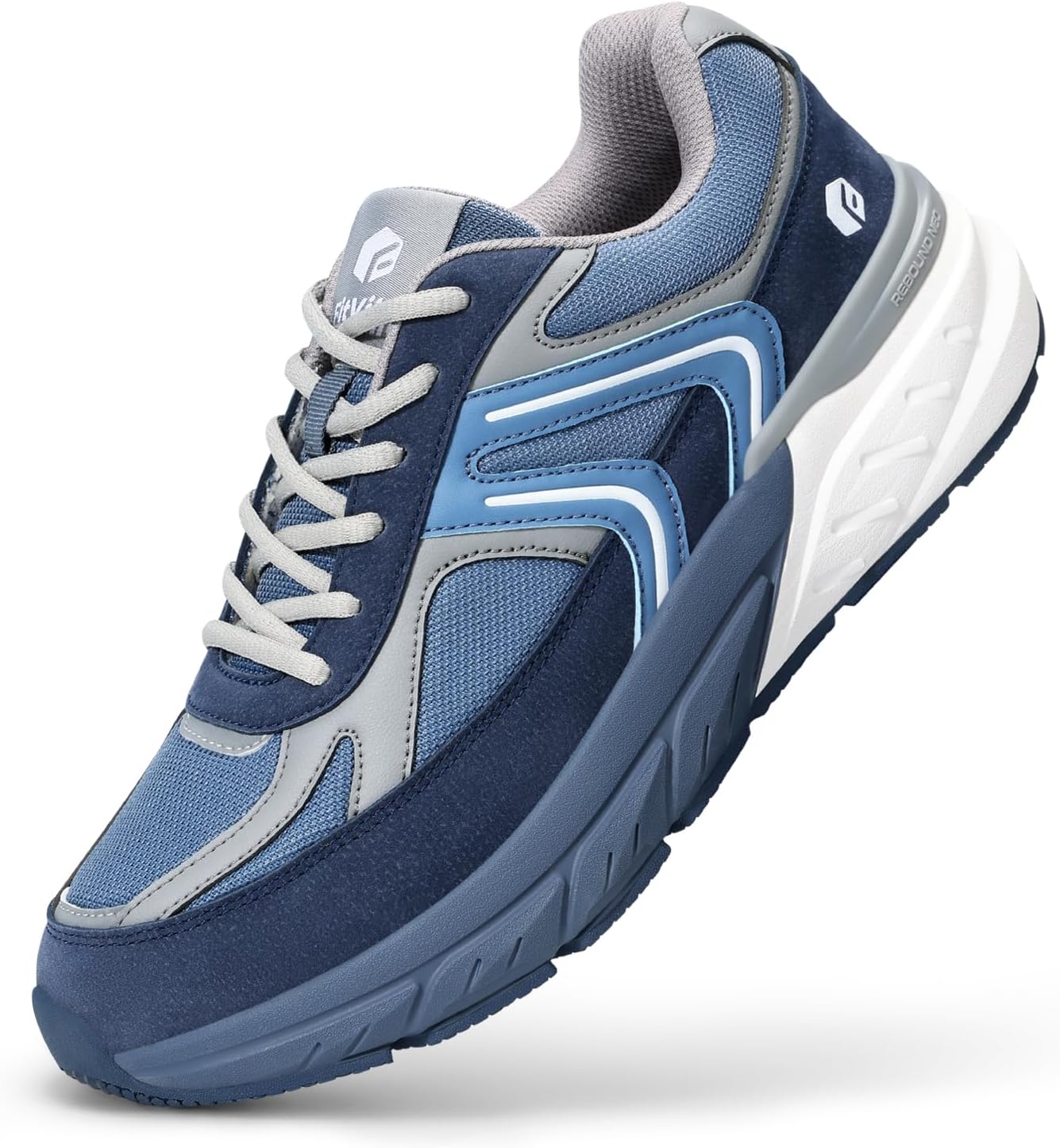 

Мужская обувь FitVille Extra Wide, обувь для ходьбы по широким стопам, повседневные кроссовки широкой ширины, удобная ортопедическая обувь с поддержкой свода стопы при подошвенном фасциите и нейропатии - Rebound NEO V5, синий/стальной/темно-сини...