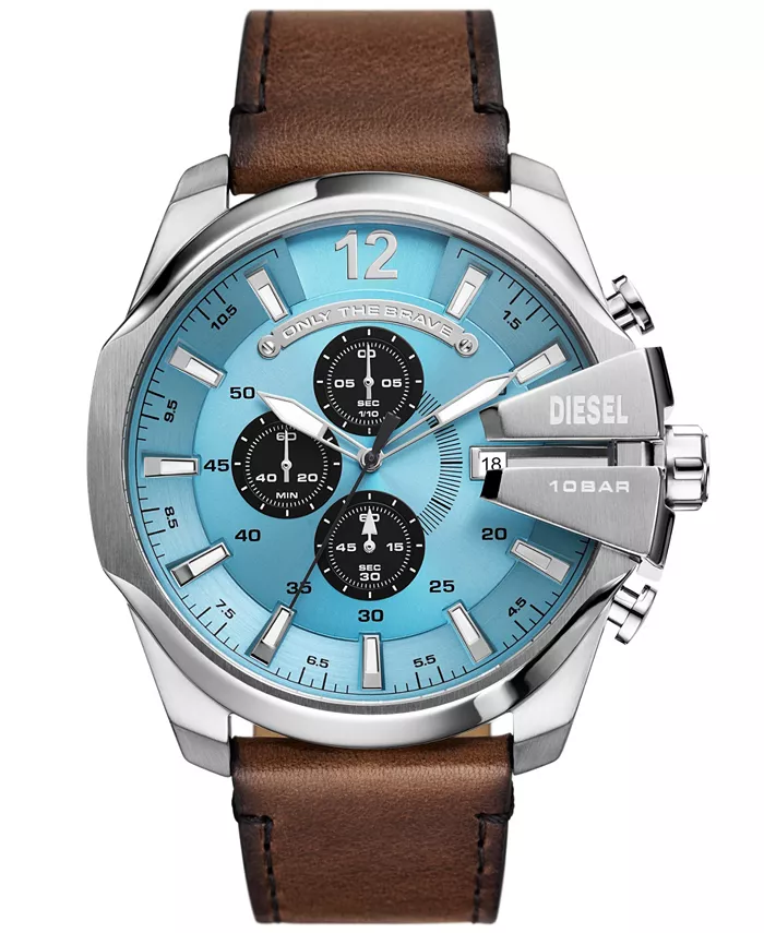 

Мужские часы Mega Chief Chronograph с коричневым кожаным ремешком, 51 мм Diesel