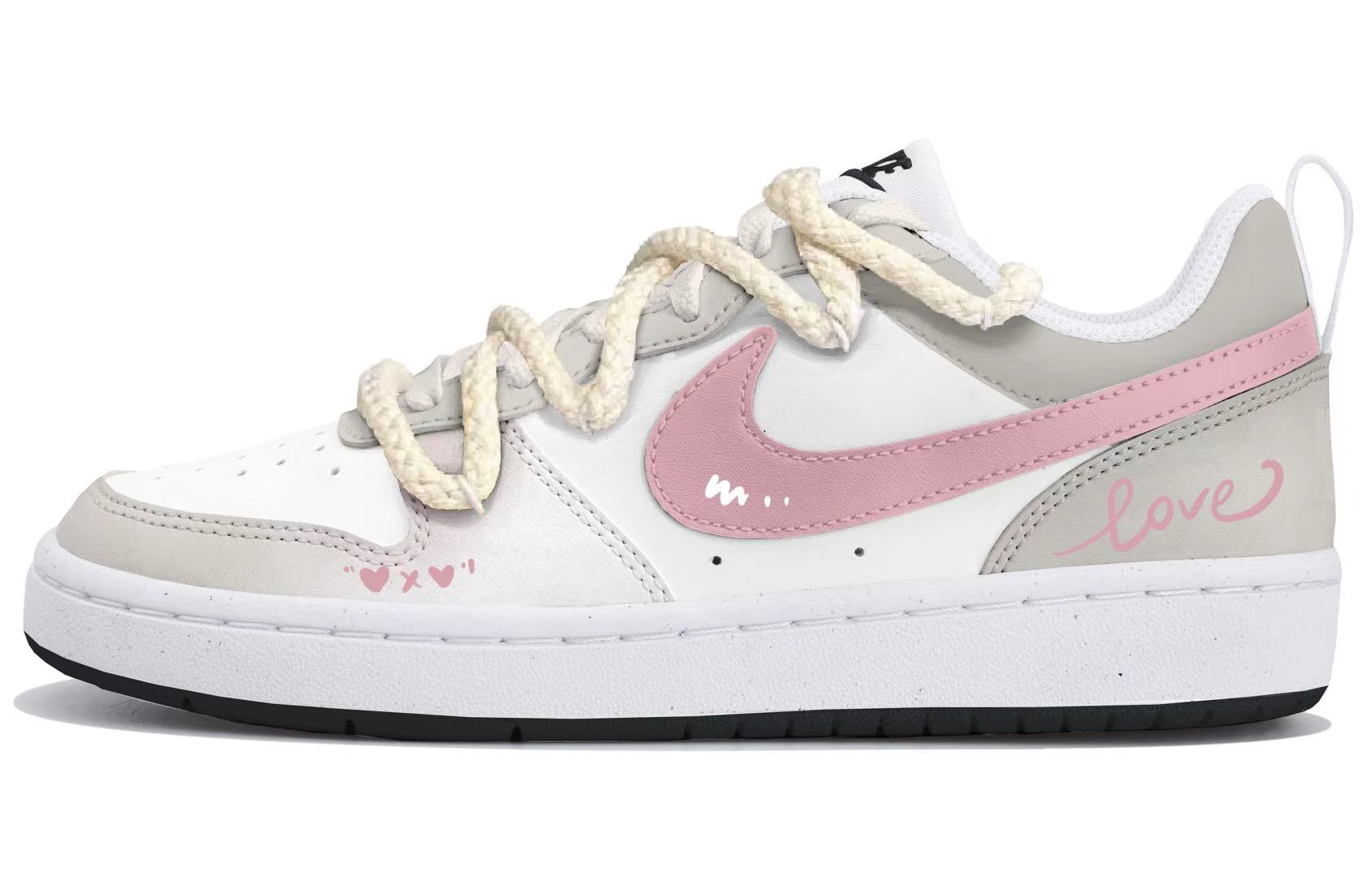 

Nike Court Borough Low top детские скейтбординг кроссовки White Gray Pink Kids'