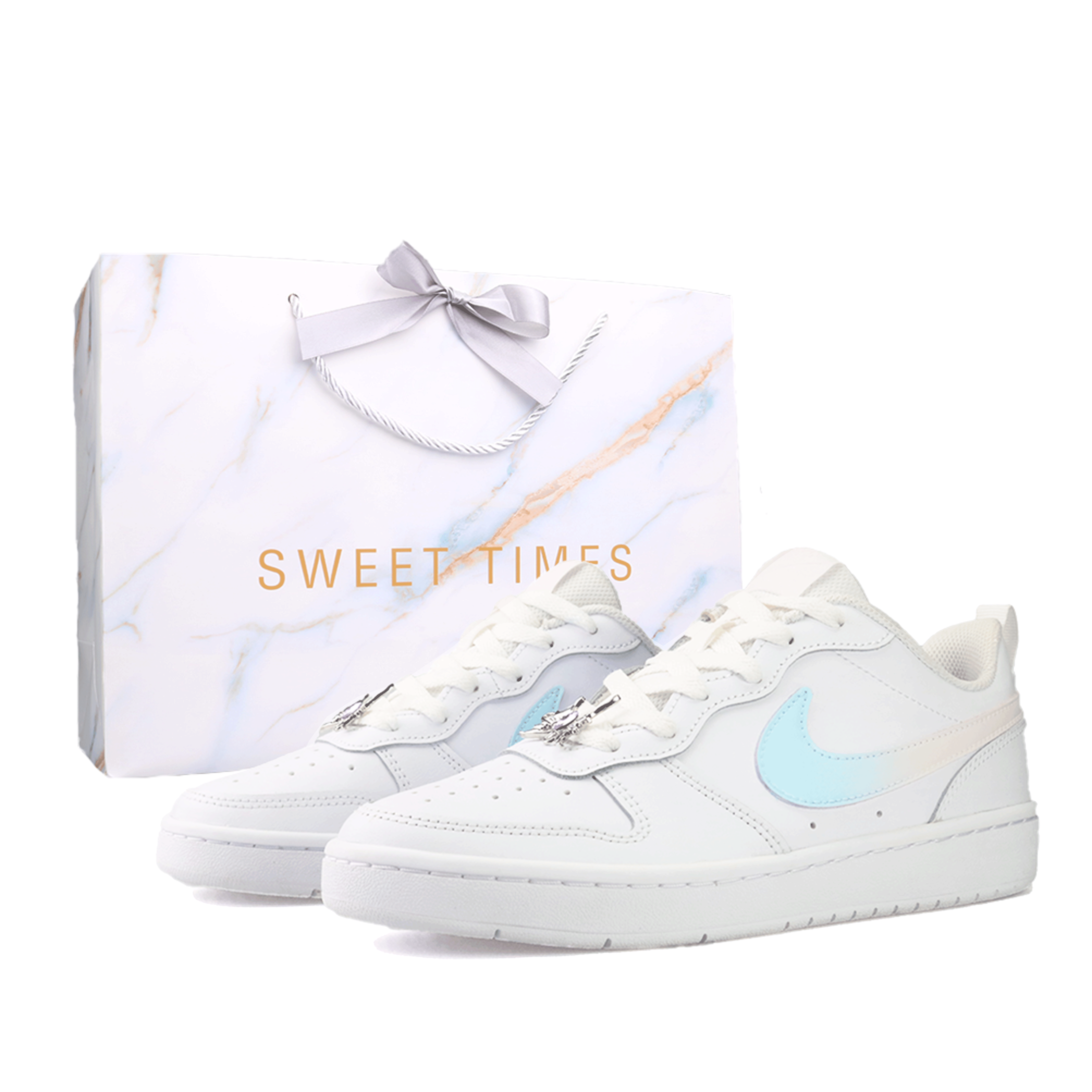 

Детские скейтерские кроссовки Court Borough для младших школьников Nike, белый/синий