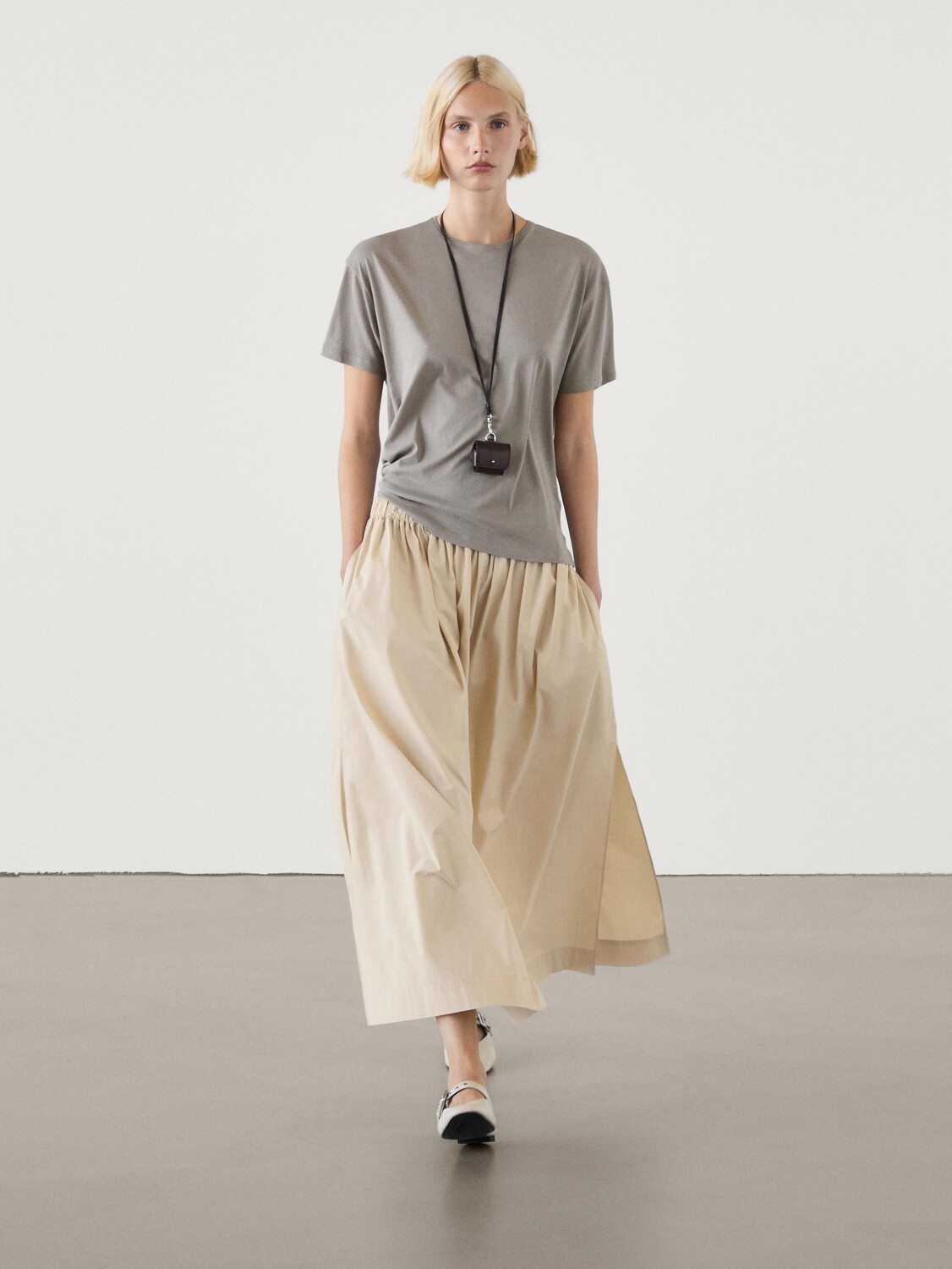 

Длинная расклешенная юбка макси из хлопка Massimo Dutti, розовый