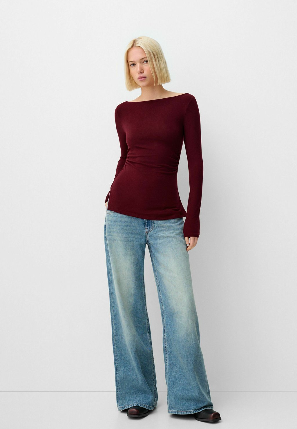 

Топ с длинными рукавами LONG SLEEVE Bershka, темно-красный