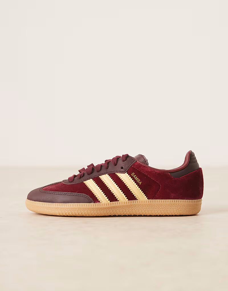 Кроссовки Adidas Originals Samba OG из бархата бордового и желтого цветов — фото 2