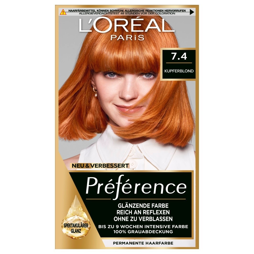

Краска для волос preference Loreal Paris, nr. 7.4 - dublin kupferblond, количество 1 шт.