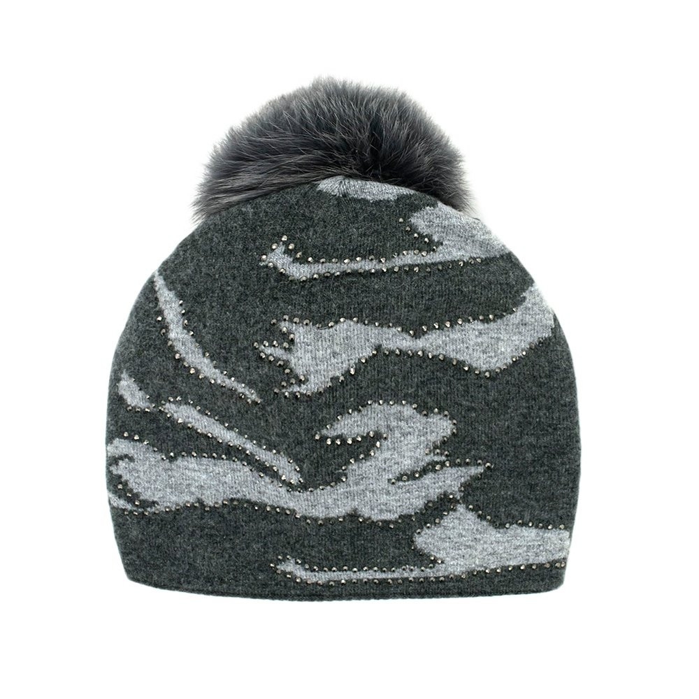 

Вязаная шапка Peter Glenn в камуфляжной расцветке с помпоном из натурального меха (для девочек), Charcoal Gray/Camo