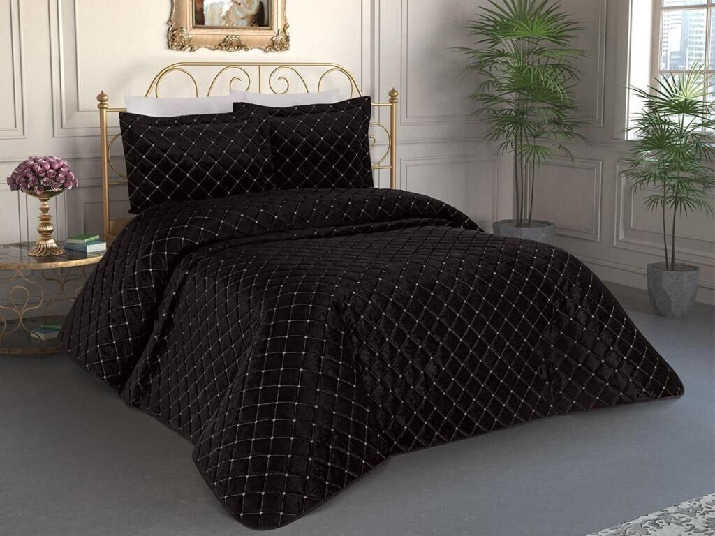 

L'Essentiel Linge de Maison, Dessert - Black, Комплект двуспального покрывала, черный, 100% БАРХАТ, 250 x 260 см