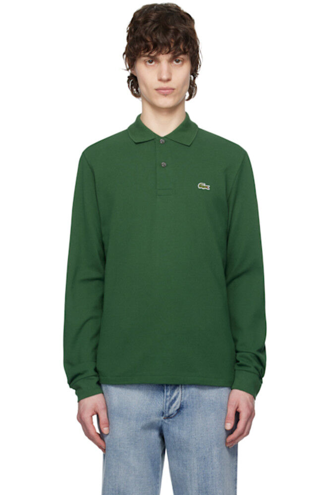 

Зеленое классическое покройное поло с длинным рукавом Lacoste