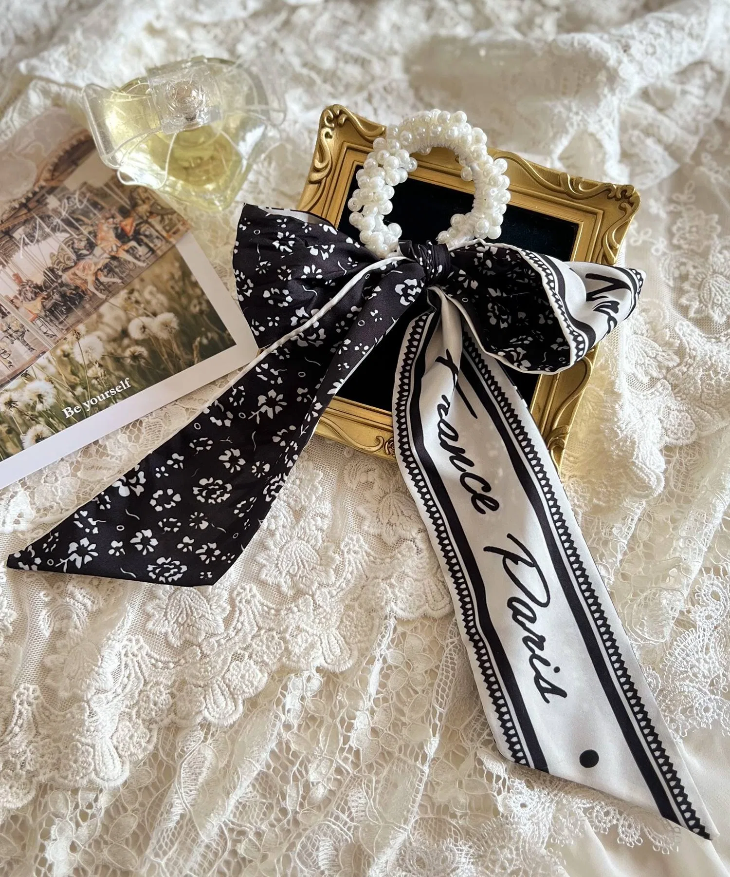 Резинка для волос-шарф с лентой и бантом, Blanc de Blue, белый