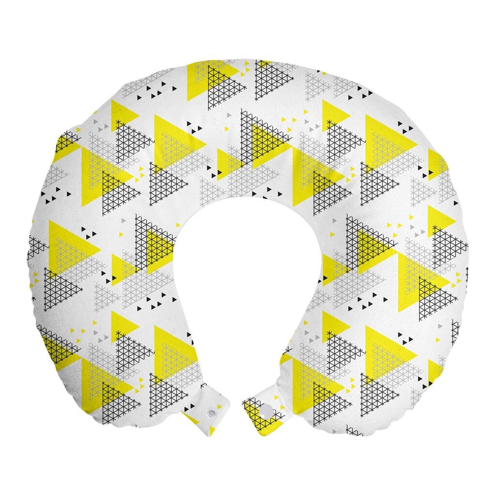

ABAKUHAUS Подушка для путешествий с геометрическим узором, поддержка шеи, современная треугольная форма, дорожные принадлежности из пенопласта для самолетов и автомобилей, 30x30 см, желтый кокса-серый