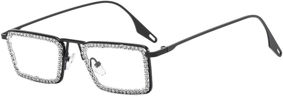 

Женские солнцезащитные очки с бриллиантами, маленькая прямоугольная форма, металлическая оправа, хрустальные линзы, прозрачные линзы, солнцезащитные очки с кристаллами MTZJH, Black