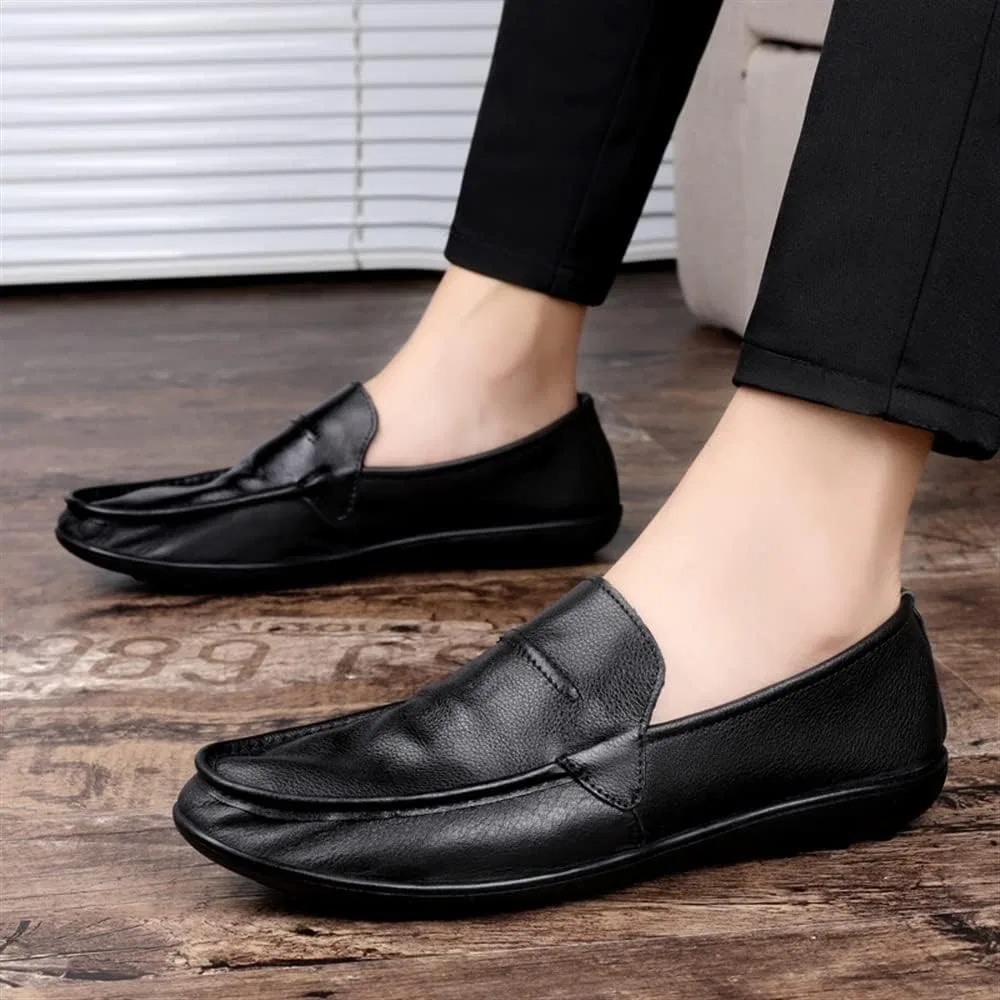 Лоферы мужские, кожаные, дышащие, Smoking Loafer Driving Moccasins, Black ZUZALA — фото 2