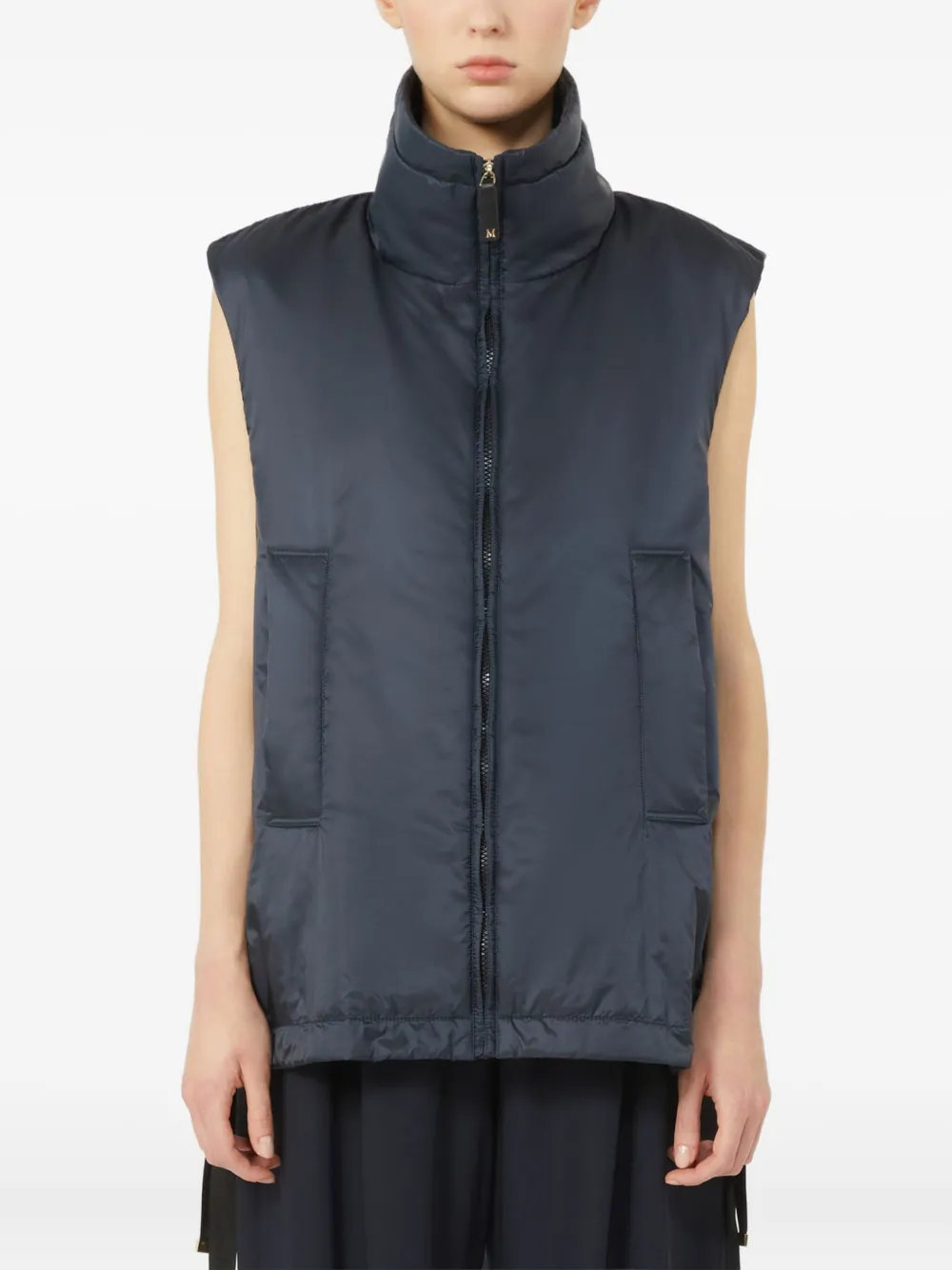 Жилет с высоким воротом и застежкой-молнией спереди MAX MARA, синий — фото 2