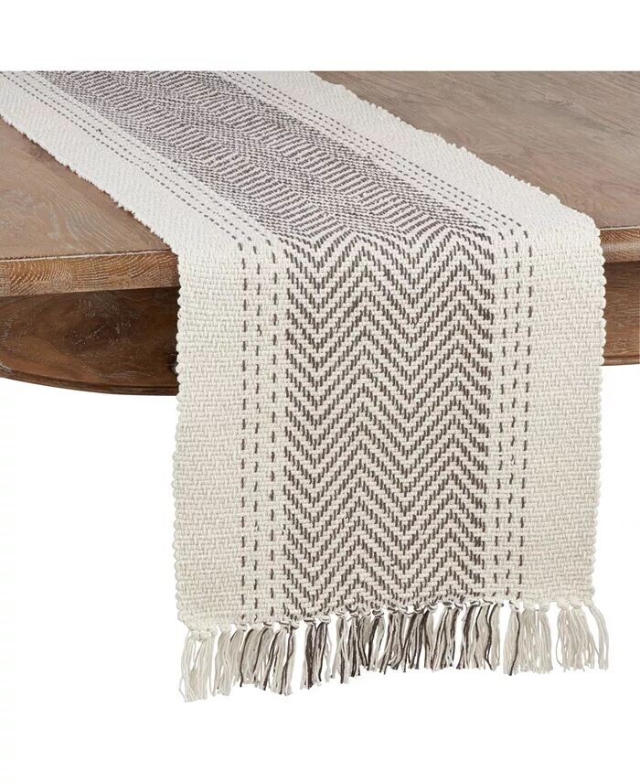 

Настольная дорожка с узором Kantha Stitch, 54 x 16 дюймов Saro Lifestyle, серебро