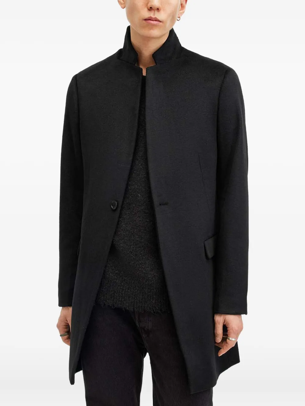 

Однобортное пальто с высоким воротником AllSaints, черный