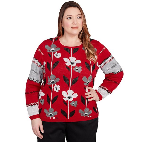 

Свитер Plus size с вертикальным цветочным зигзагом AlfRed Dunner, Red