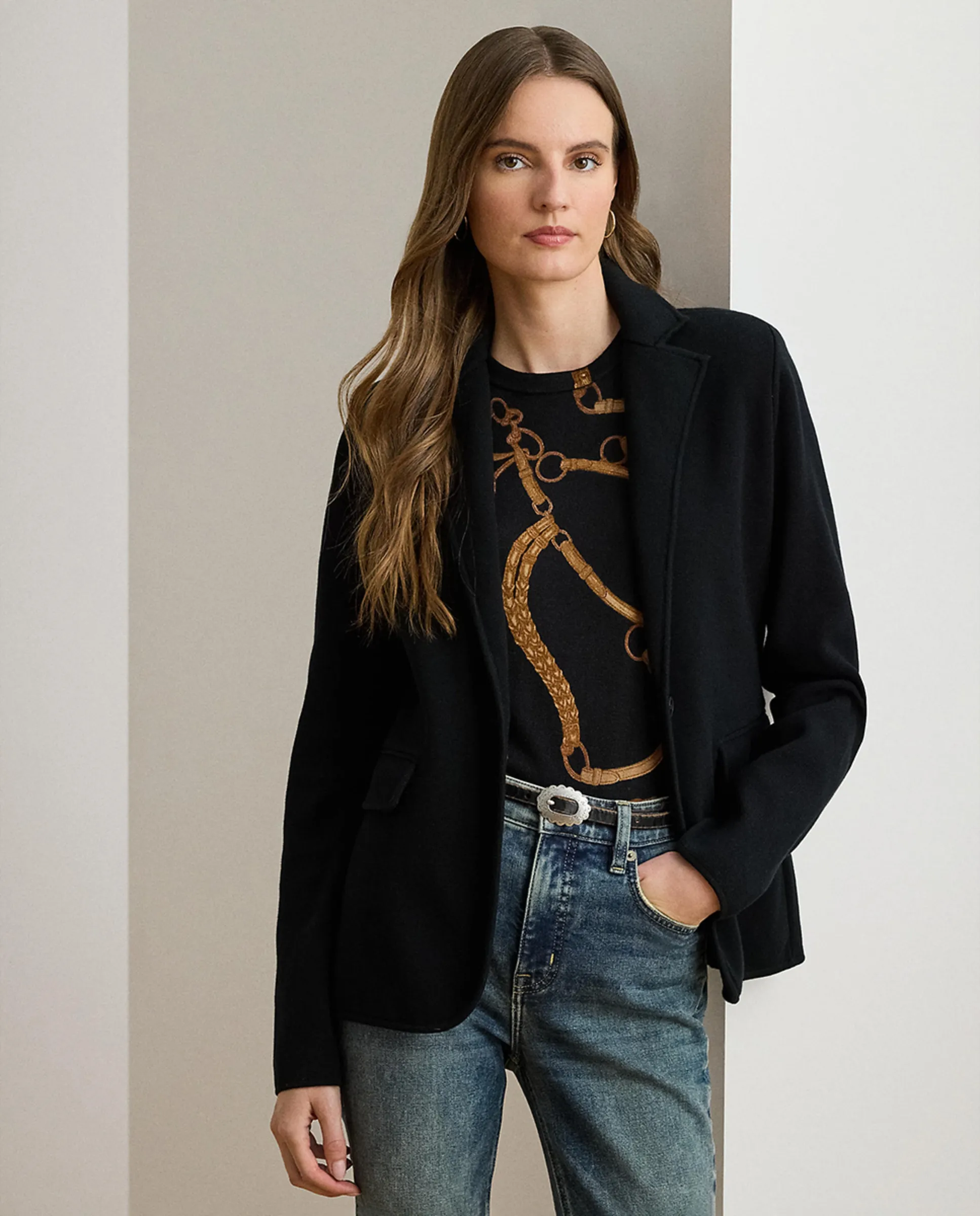 

Женский хлопковый блейзер с однобортной застежкой Lauren Ralph Lauren, черный