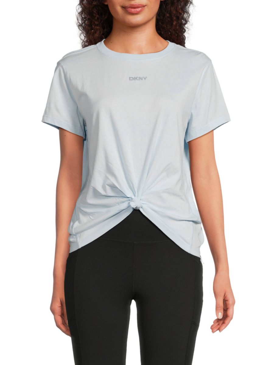 

Футболка с закрученным узлом и мини-логотипом Stud DKNY, цвет Skyway Blue