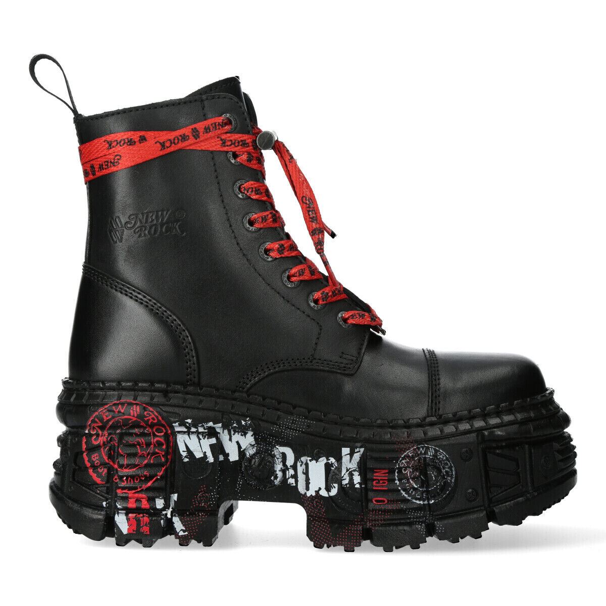 Новые рок-панк платформенные кожаные ботинки-WALL126CCT-C1 New Rock, черный