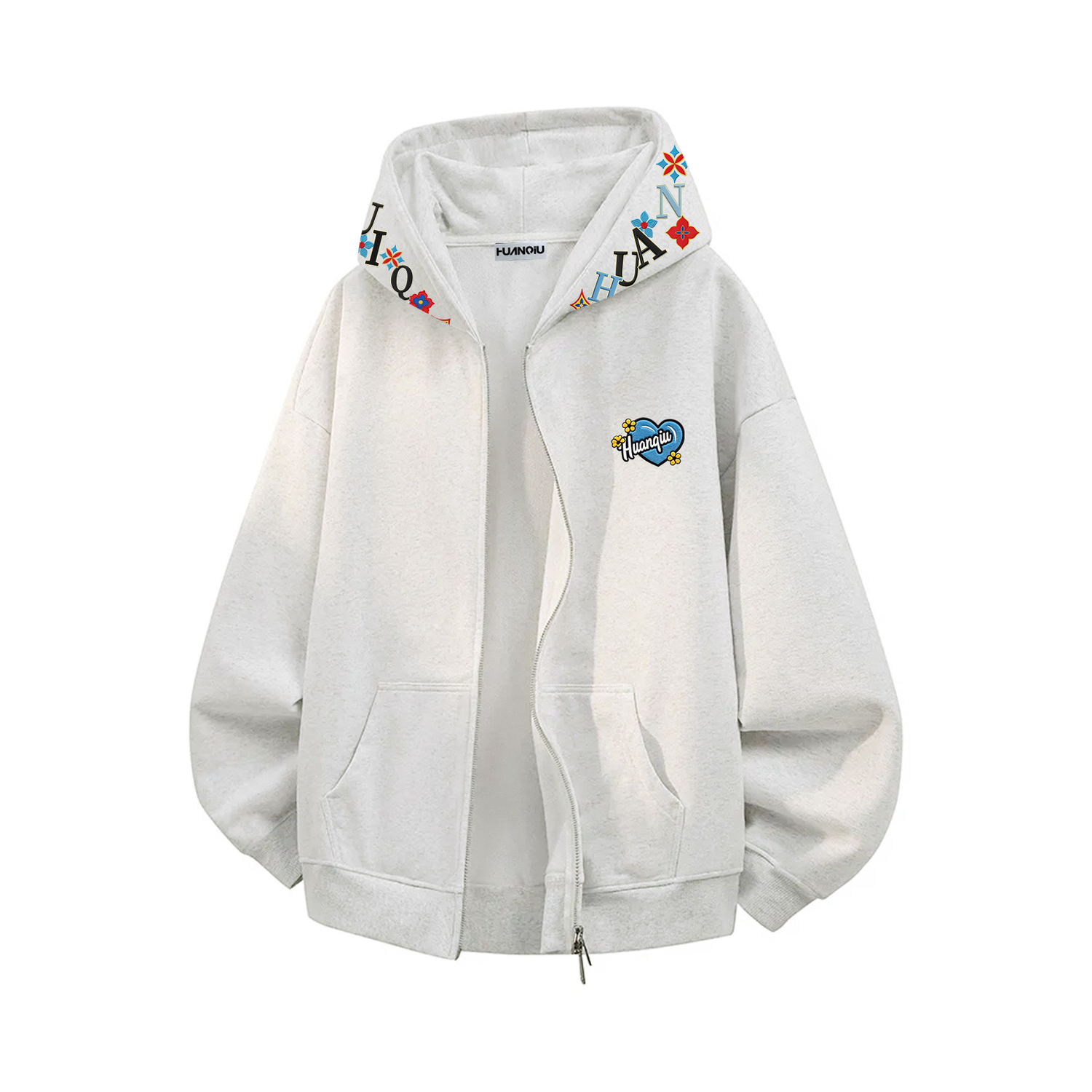 

Толстовка Unisex Hooded Moderate Cardigan HUANQIU, белый heather серый