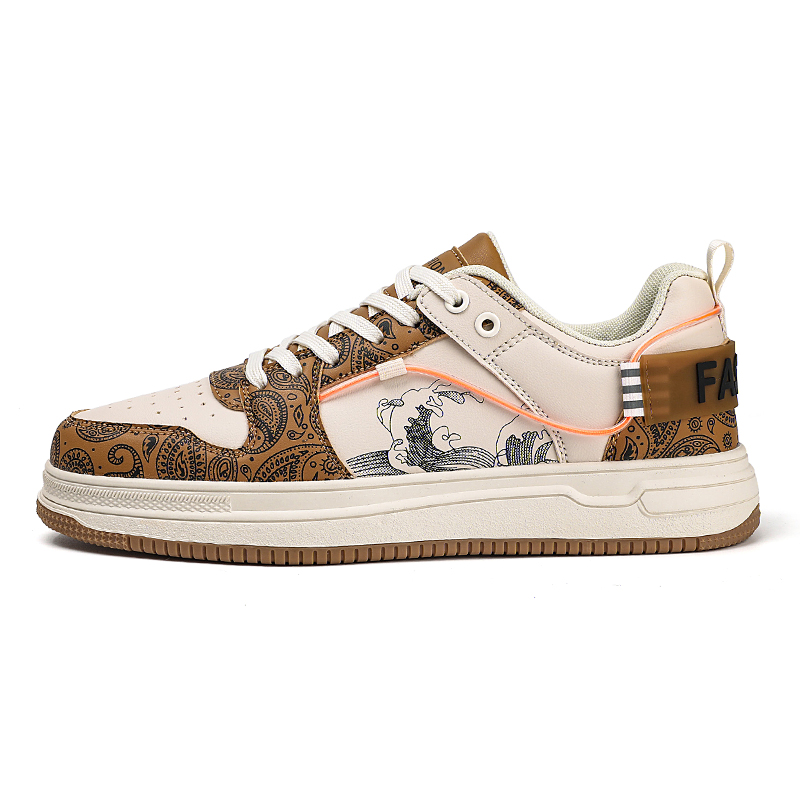 

VAEL Низкие скейтерские кроссовки мужские бежево-коричневые кожаные, цвет Beige Brown Leather Surface