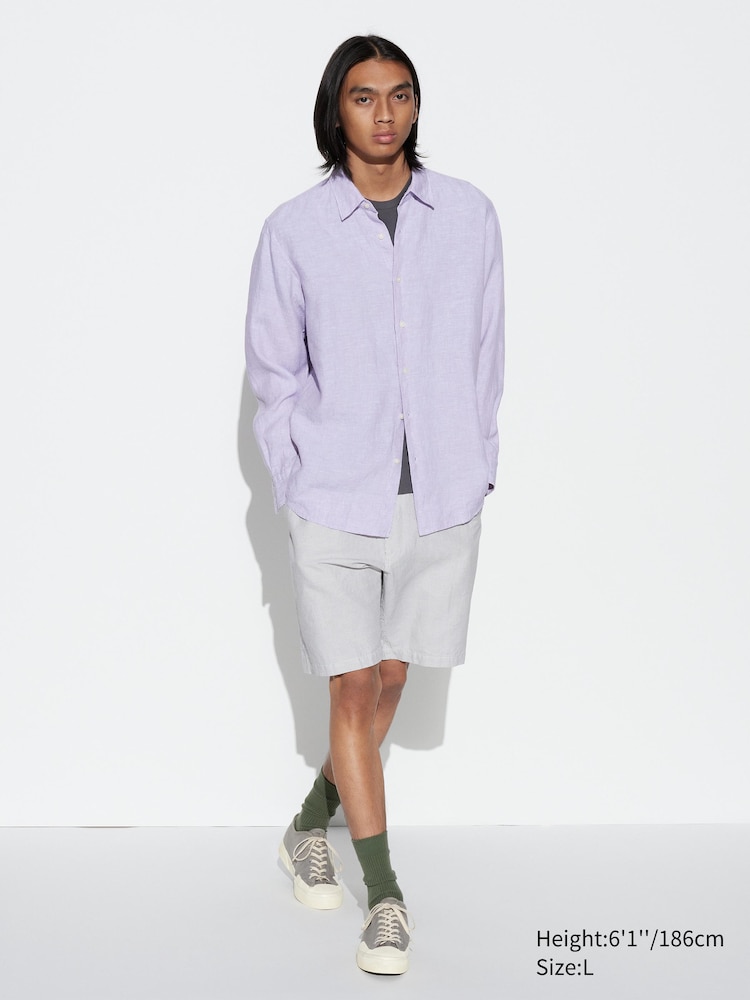 

Шорты из льна в полоску Uniqlo, цвет 04 серый