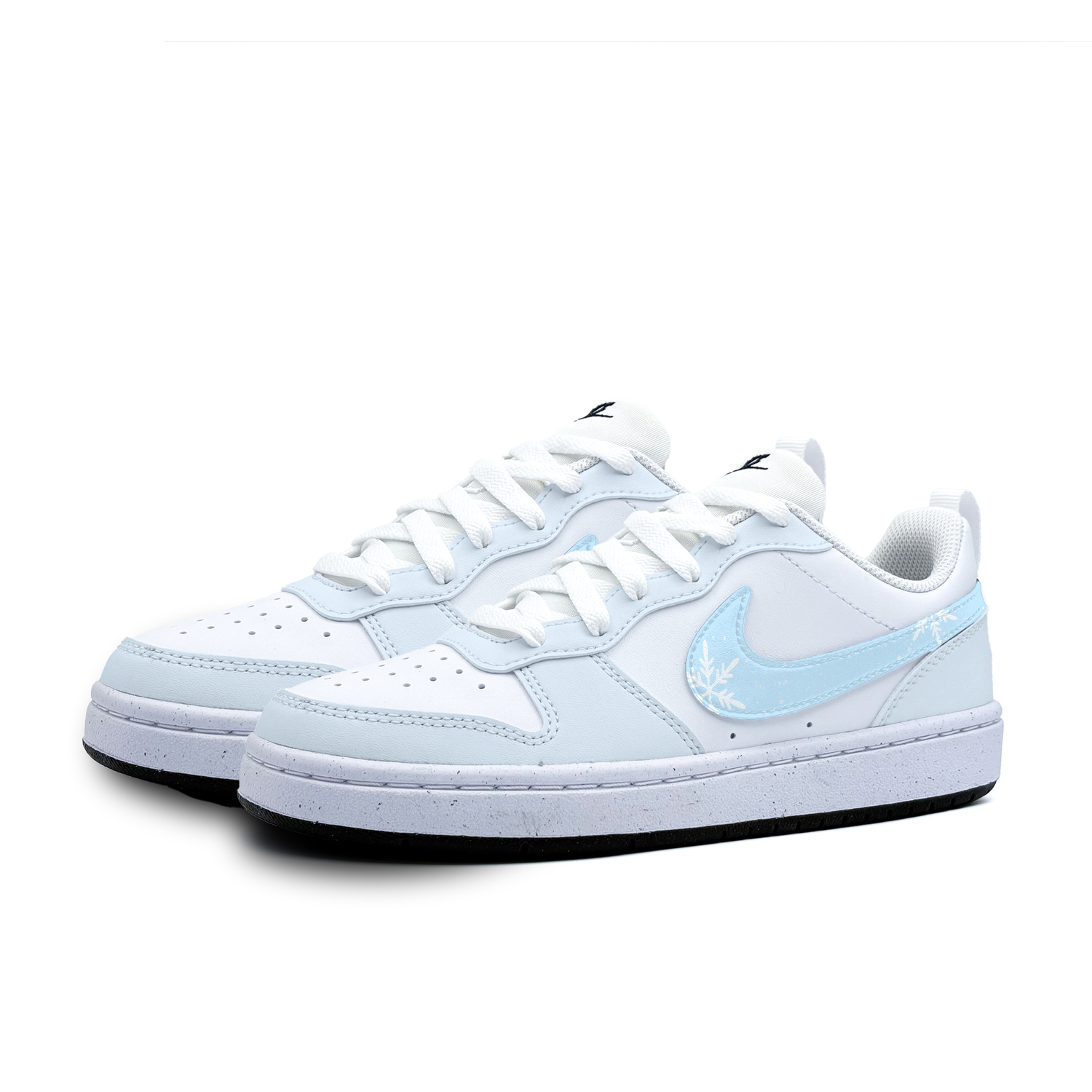 Nike Детские низкие скейтбордистские кроссовки Court Borough Ice Blue Snowflake, износостойкие, белые, для подростков — фото 4