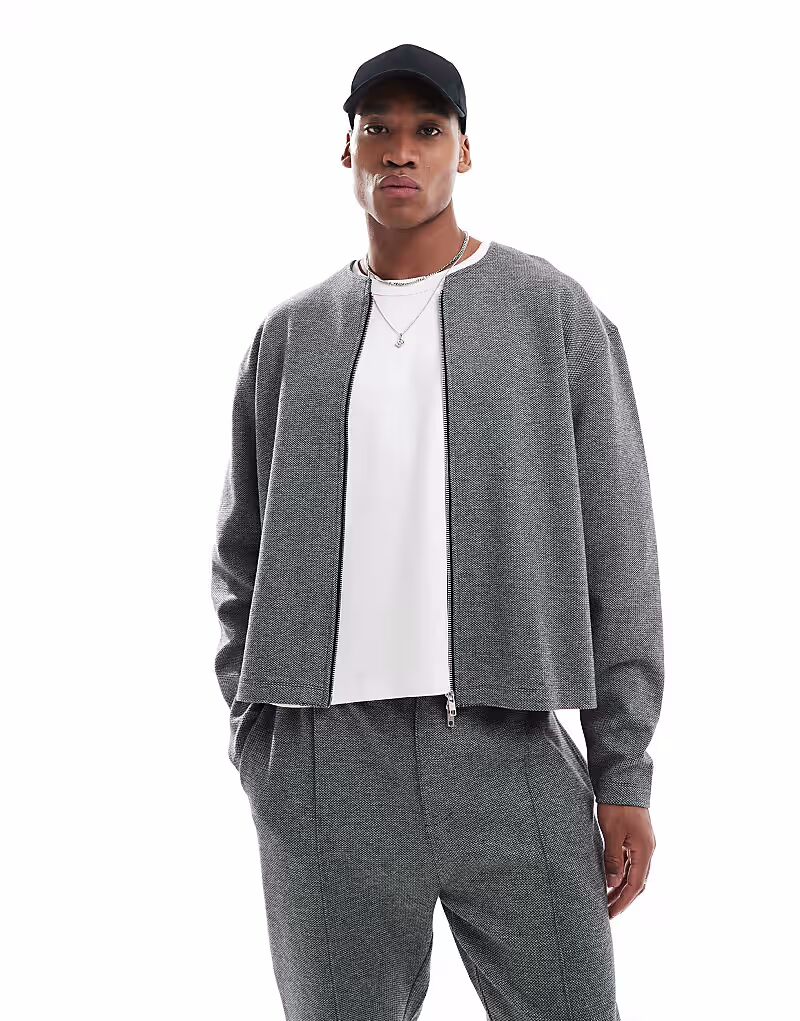 

Кардиган-свитшот ASOS DESIGN на молнии, текстурированный серый - CHARCOAL