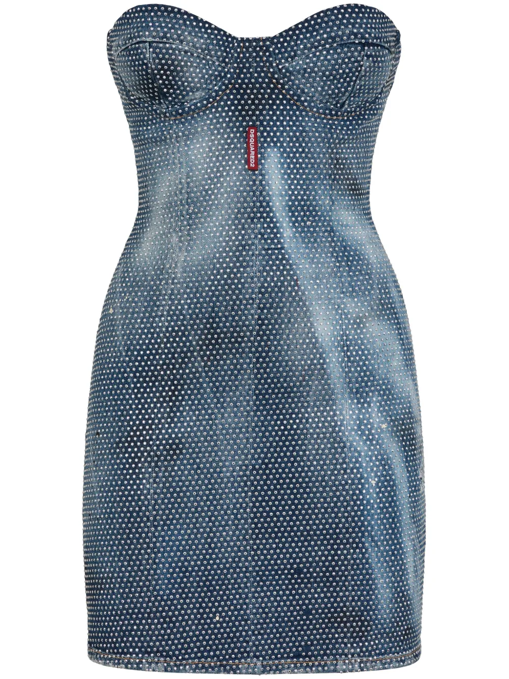 

Платье мини из денима с кристаллами DSQUARED2, синий