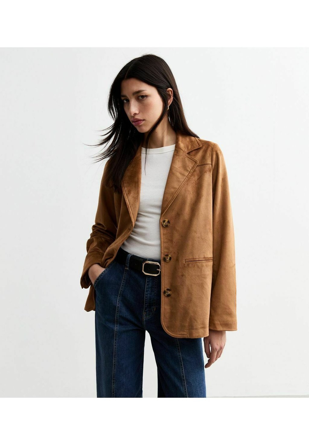 

Блейзер TAN FAUX SUEDE BUTTON UP JACKET New Look, коричневый