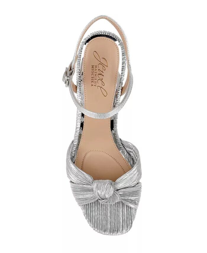 Женские вечерние босоножки на шпильке с узлом Hydee Jewel Badgley Mischka, серый — фото 4