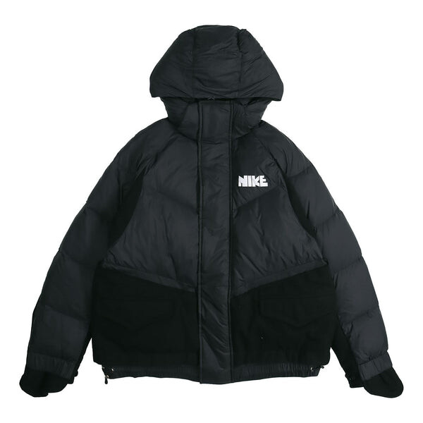 

Пуховик Nike x Sacai Crossover Sports Loose Splicing hooded Down Jacket Black, черный