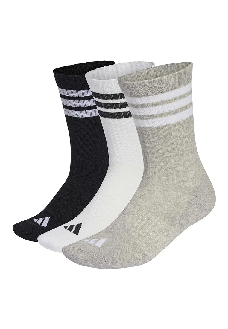 Носки спортивные, 3 пары, 3-Stripes Cushioned Sportswear, Adidas, белый/черный/серый