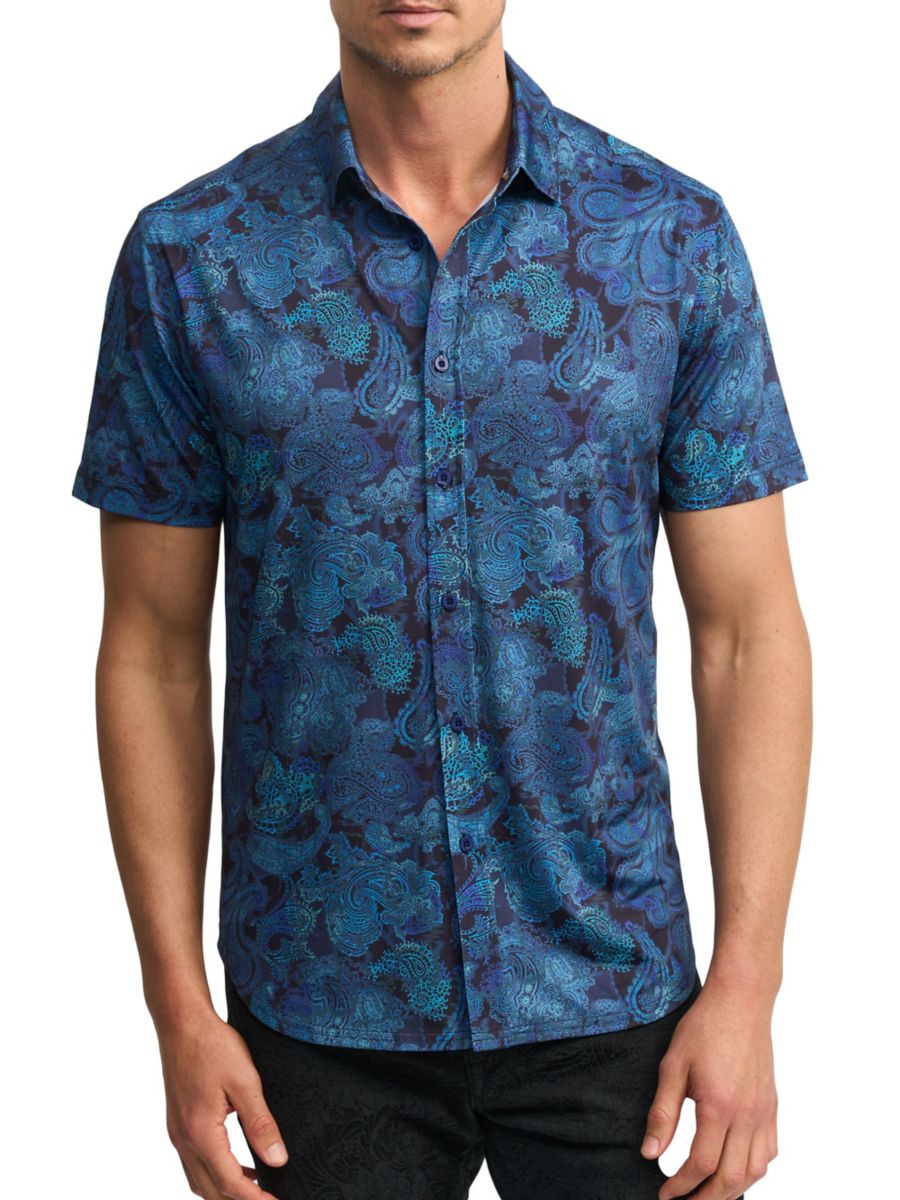 

Рубашка Cusco Paisley с пуговицами спереди Robert Graham, темно-синий