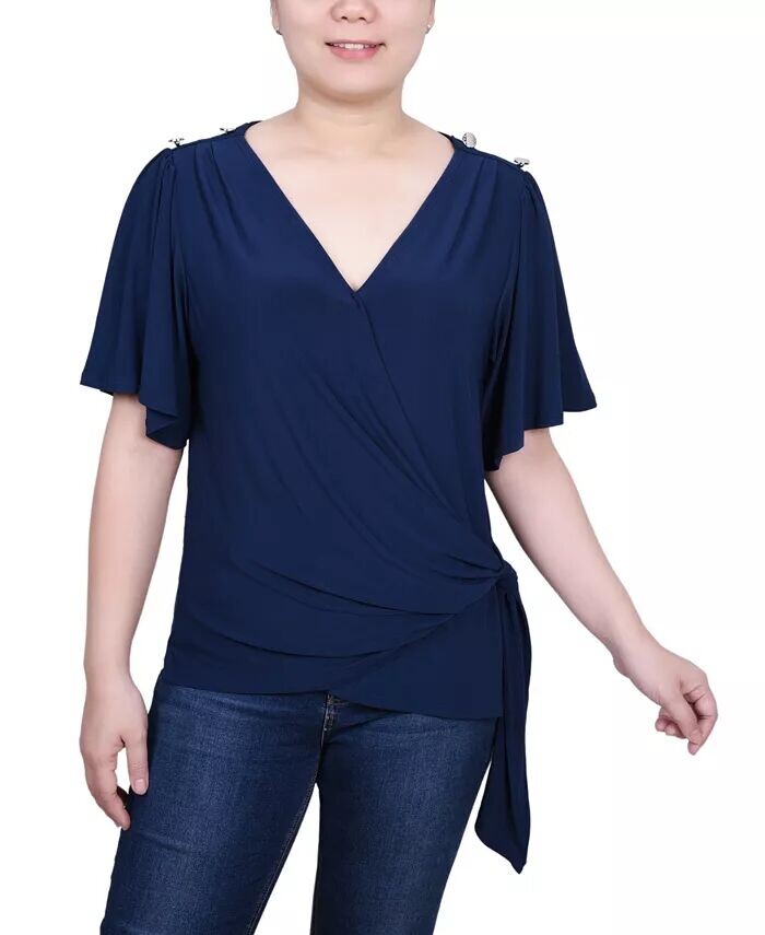 

Женский топ с короткими рукавами и запахом NY Collection, синий