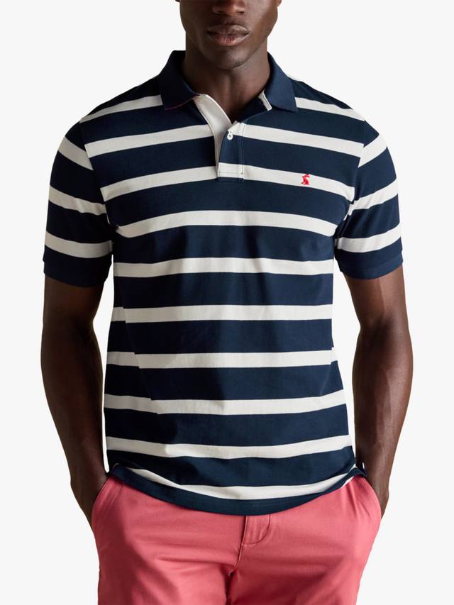 

Поло с коротким рукавом в полоску из хлопка Joules, Navy/White