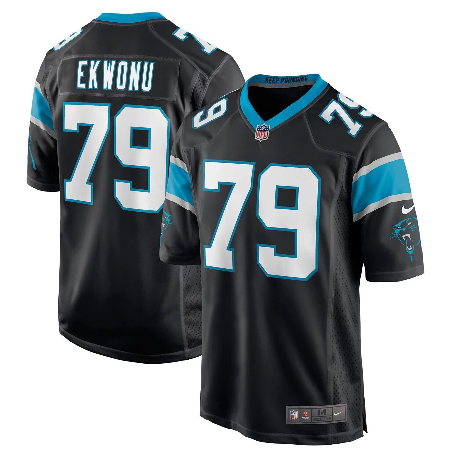 

Мужская футболка Ikem Ekwonu Black Carolina Panthers драфта НФЛ 2022 года, выбранная в первом раунде Nike