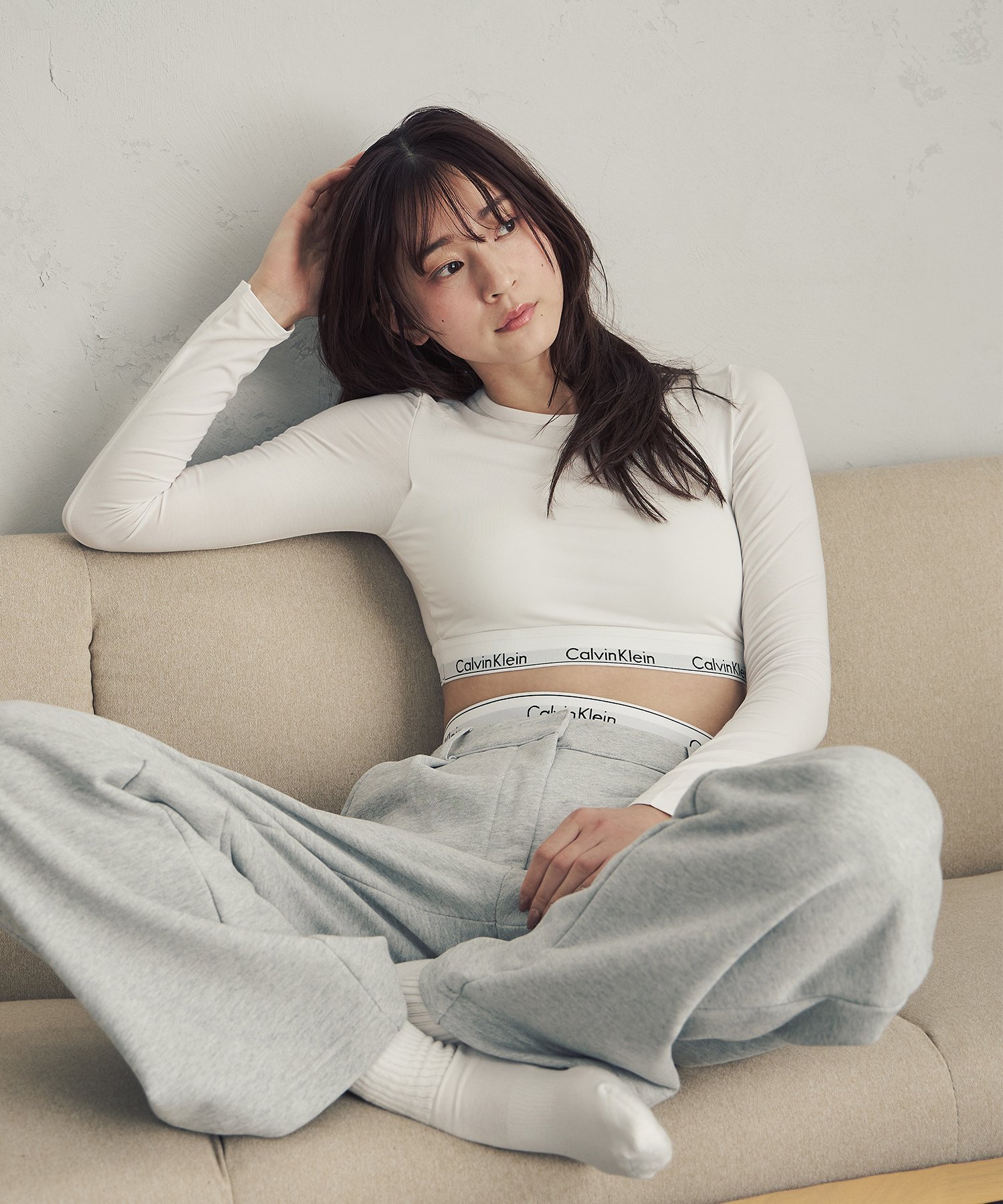 Хлопковая футболка с длинным рукавом Calvin Klein Icon, бюстгальтер-топ QF8009, White — фото 2