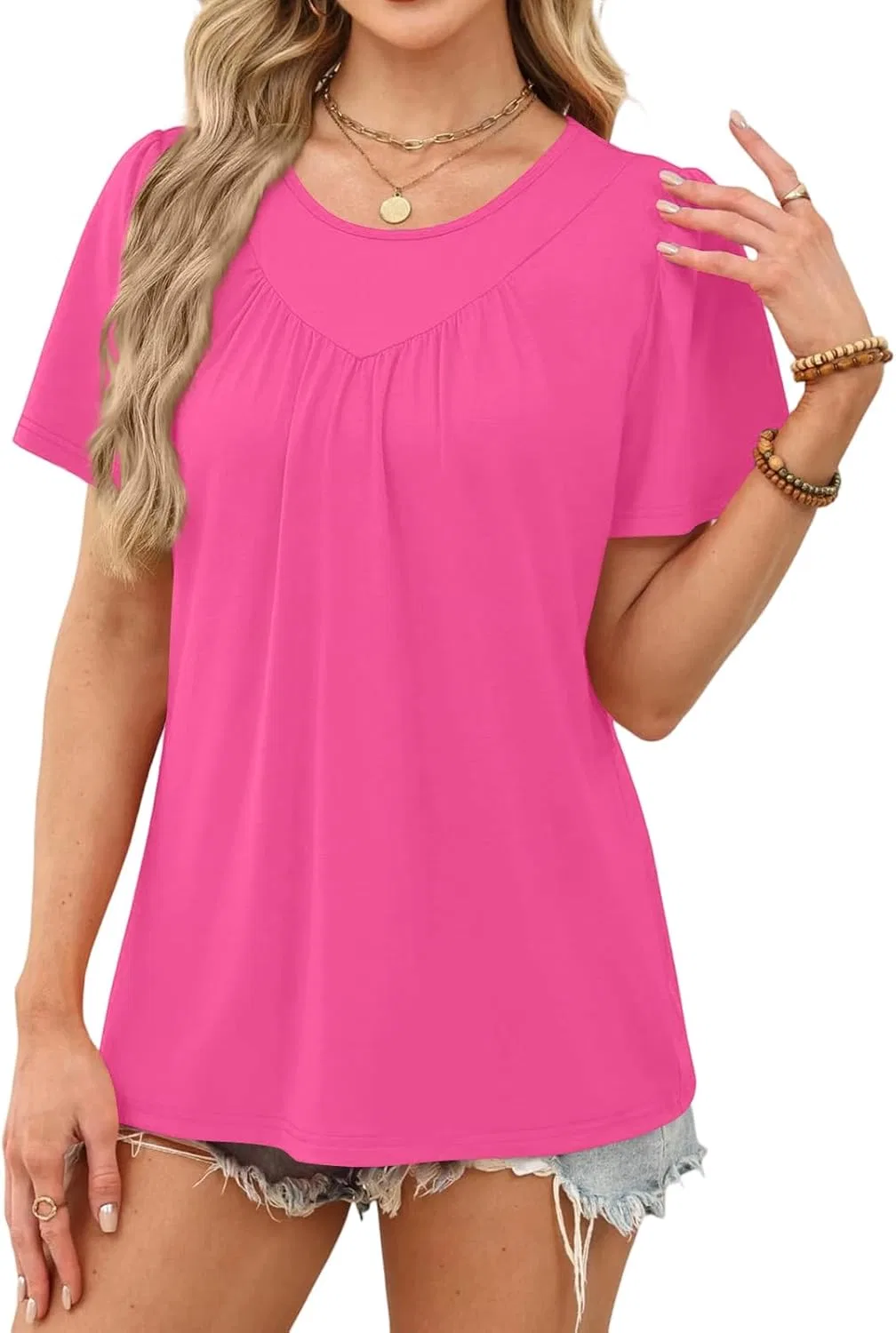 Футболка с коротким рукавом, свободный крой, Polyester/Spandex, 1-hot Pink — фото 4