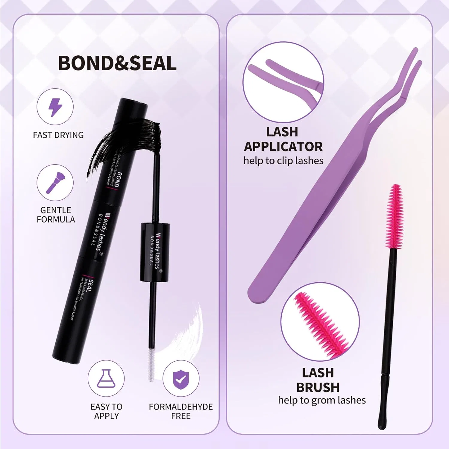 Набор для наращивания ресниц «60D + 80D Cluster Lashes Kit» C-изгиб Wendy Lashes, Kit-60D+80D-C Curl — фото 4