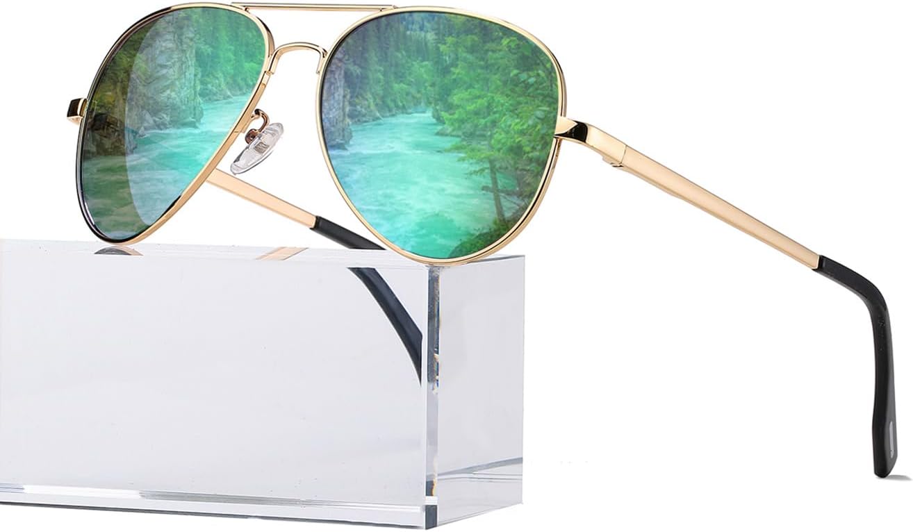 

Поляризованные солнцезащитные очки-авиаторы HJSTES для женщин и мужчин, классические металлические линзы, зеркальная защита, 100% блокировка УФ-излучения, 58 мм, A03 Gold Frame/Green Mirrored