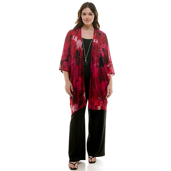 

Комплект из кардигана, топа и брюк Plus size Luxology, Black Red Fuchsia