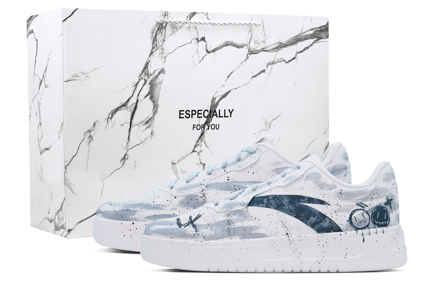 

ANTA Скользоустойчивые амортизирующие низкие скейтерские кроссовки мужские бело-синие