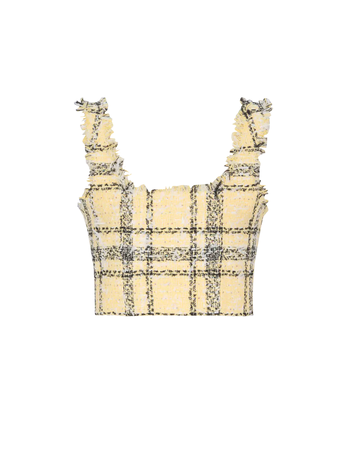 

Укороченный топ из твида в блестящую клетку Balmain, желтый