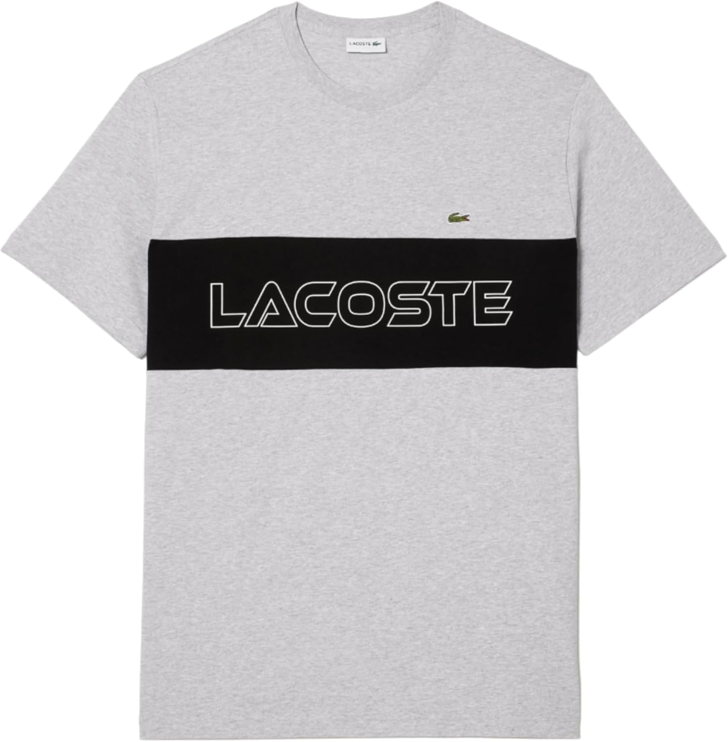 Мужская футболка Lacoste для высокой посадки, с круглым вырезом, коротким рукавом, стандартным кроем и фирменной символикой, Silver Chine/Black