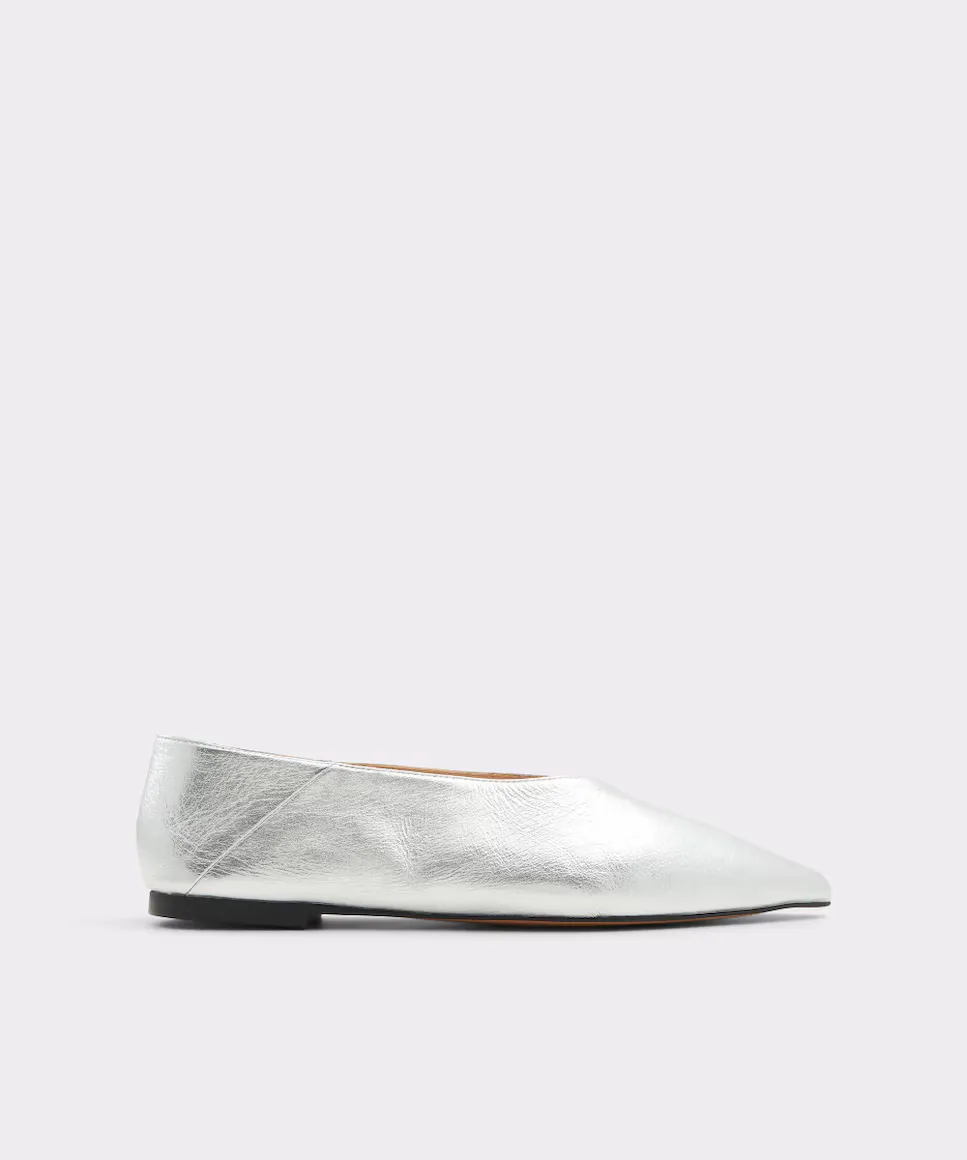 

Женские кожаные туфли на плоской подошве с острым носком Aldo, серебрянный