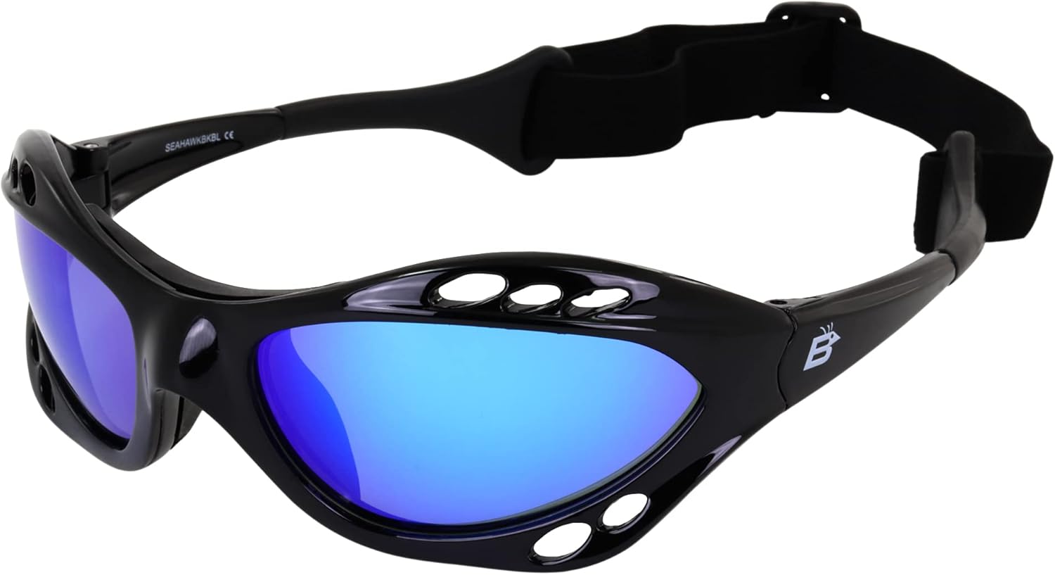 

Солнцезащитные очки Birdz Eyewear Seahawk с мягкой подкладкой и поляризованными линзами для гидроцикла, каякинга и водных видов спорта. Очки для гидроцикла со встроенным ремешком, черная оправа с синими зеркальными линзами, Black