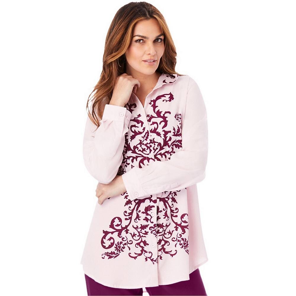 

Женская рубашка больших размеров с принтом Roaman's, цвет Pink Damask Scroll