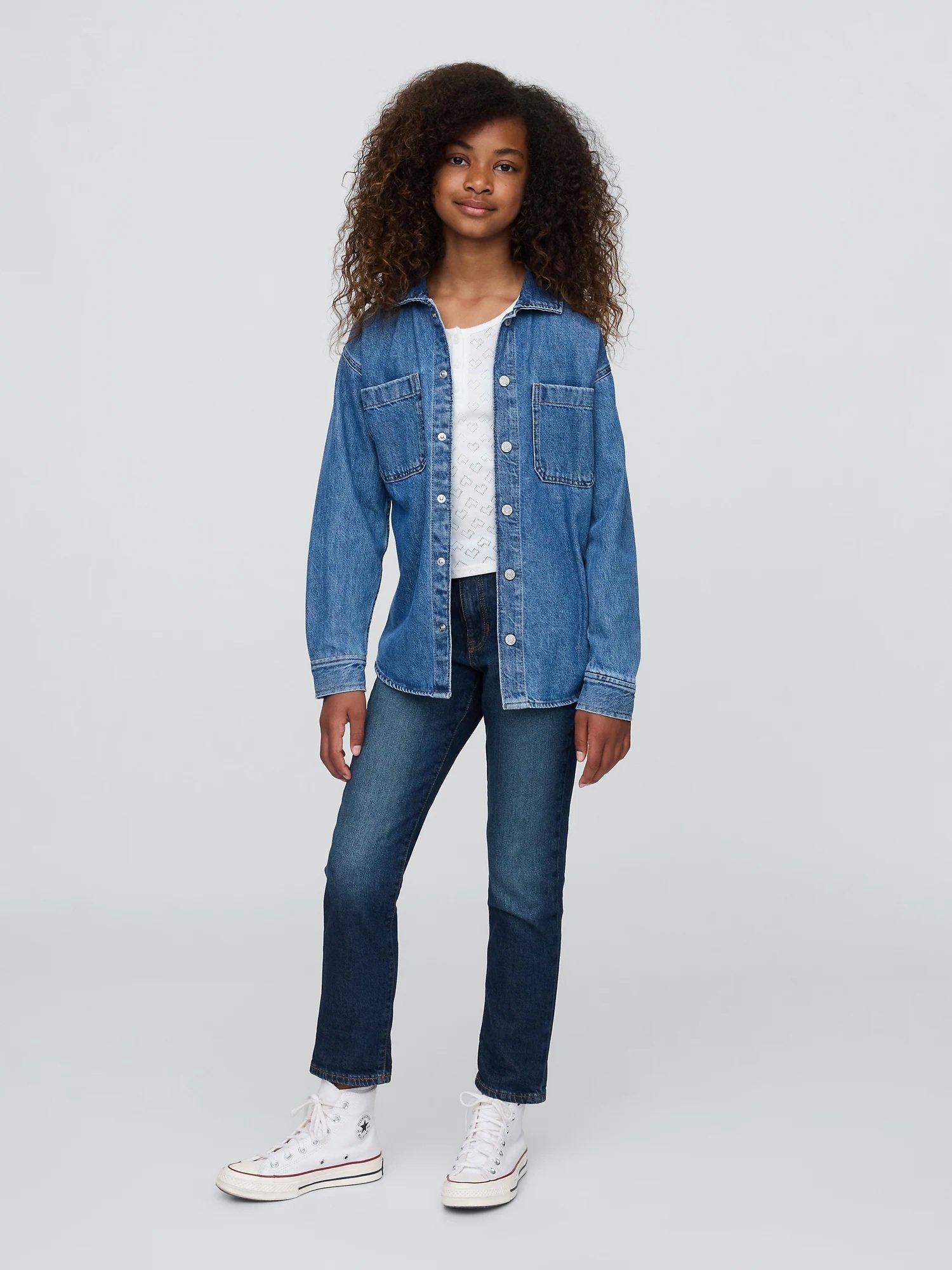 (K) Джинсы Washwell Girlfriend Denim (детские) GAP, DARK_WASH — фото 2
